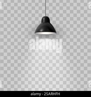 Vector realistic black ceiling lamp isolated on transparent background Stock Vector