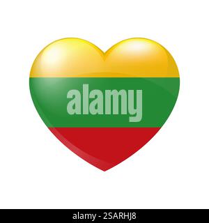 Vector Lithuania Flag Heart icon. Lithuanian glossy button. Country love symbol. Isolated illustration eps10 Stock Vector