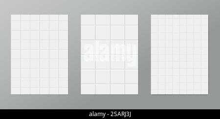 Fabric, paper, cardboard or mattress texture with squares. Vector abstract white geometric pattern for your design. Background template set Stock Vector