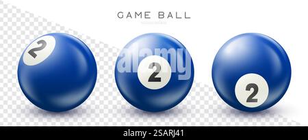 Billiard, blue pool ball with number 2 Snooker or lottery ball on transparent background Vector illustration Stock Vector