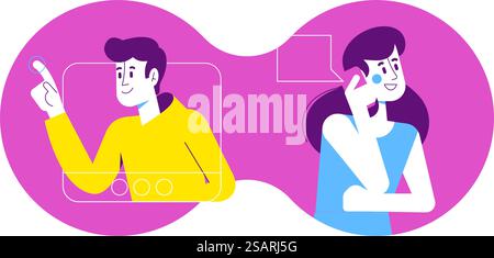 People - illustrations in various activities of online communication, chatting. A series of cartoon people talking on cell phones. Stock Vector
