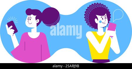People - illustrations in various activities of online communication, chatting. A series of cartoon people talking on cell phones. Stock Vector