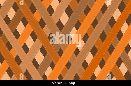 Abstract weave basket background. Brown texture with geometric diagonal lines. Vector vintage pattern Stock Vector