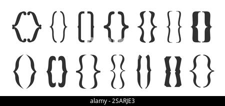 Brackets icons set. Curly brackets icons, typography. Vector illustration Stock Vector