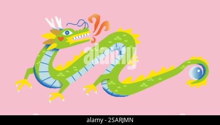 Grumpy dragon breathing fire Stock Vector