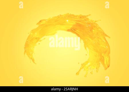 Fresh citrus juice splashes isolated on yellow background. 3d illustration.. 3d fresh citrus juice splashes Stock Vector