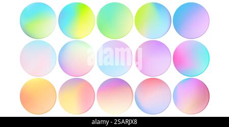 Social media round cover icons, web buttons with gradient. Infographic spheres template for fashion, spa, beauty, make up bloggers. Set of circles, emblems Stock Vector