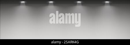 Spotlight lighting on wall background. Light source in the studio. Artificial stage layout. Vector horizontal mockup Stock Vector