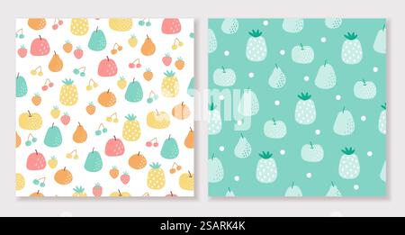 Vector about Seamless pattern with fruits, hand drawn cartoon, cute background used for printing, wallpaper, children&rsquo;s clothing pattern design. vector illustration Stock Vector
