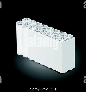 pack of blank batteries isolated on black background. 3D illustration.. blank batteries set Stock Vector