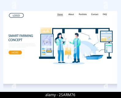 Smart farming concept vector website template, web page and landing page design for website and mobile site development. Automated pig farm, iot smart farm technology.. Smart farming concept vector website landing page design template Stock Vector