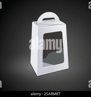blank white package box with plastic window isolated on black background. 3D illustration.. blank white package box Stock Vector