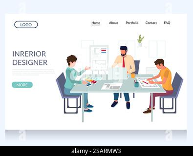 Interior designer vector website template, web page and landing page design for website and mobile site development. Professional home decorators services.. Interior designer vector website landing page design template Stock Vector