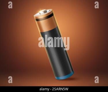 3d AA or AAA battery mock up with blank space. Realistic element isolated on copper background.. 3d AA battery blank mockup Stock Vector