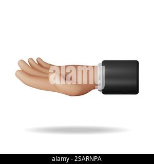 3D Hand Showing Five Fingers Isolated. Render Hand Greeting Symbol. Human Fist in Goodwill Gesture. Emoji Icon. Open Palm Hand. 3d Cartoon Character Sign. Vector Illustration. 3D Hand Showing Five Fingers Isolated Stock Vector