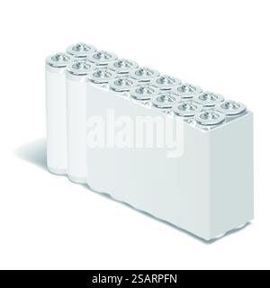 pack of blank batteries isolated on white background. blank batteries Stock Vector