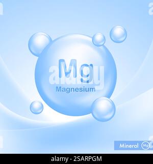 Mineral Mg Magnesium blue shining pill capcule icon . Vitamin complex  substance drop. Meds for heath ads. Vector illustration Stock Vector
