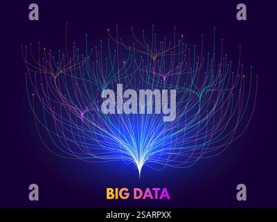Big data collection. Virtual flow of database connections tree structure, digital network visualization and abstract science chart vector concept illustration of data network, business technology. Big data collection. Virtual flow of database connections tree structure, digital network visualization and abstract science chart vector concept illustration Stock Vector