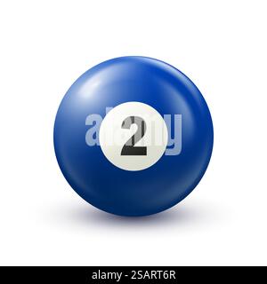 Billiard,blue pool ball with number 2.Snooker or lottery ball on white background.Vector illustration Stock Vector