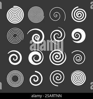 Set of simple spirals. Swirl motion twisting circles design element set isolated vector icons Stock Vector