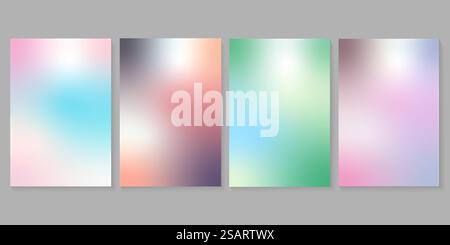 Blurred backgrounds set with modern abstract blurred color gradient patterns. Templates collection for brochures, posters, banners, flyers and cards. Light soft color backgrounds. Vector illustration Stock Vector