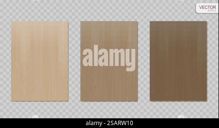 Vector wood texture background set. Beige and brown realistic wooden sheets isolated on transparent background EPS10 Stock Vector