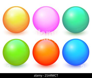 Collection of colorful balls with shadow. Glossy spheres set isolated on white background. Vector illustration for your design Stock Vector