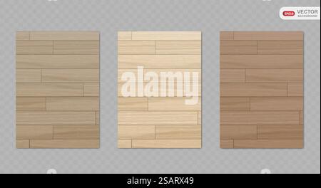 Realistic vector wood texture backgrounds set. Top view wooden table or floor. Brown pine texture with stripes. Vector EPS10 Stock Vector