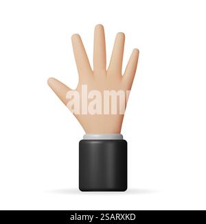 3D Hand Showing Five Fingers Isolated. Render Hand Greeting Symbol. Human Fist in Goodwill Gesture. Emoji Icon. Open Palm Hand. 3d Cartoon Character Sign. Vector Illustration. 3D Hand Showing Five Fingers Isolated Stock Vector