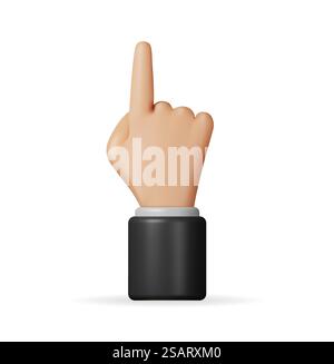3d Hand Pointing Gesture Isolated. Render Hand Points Index Finger Up. Body Language Indicating or Showing Something Above. Cartoon Emoji Icon. Vector Illustration. 3d Hand Pointing Gesture Isolated. Stock Vector