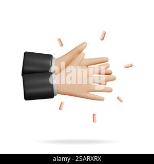 3D Human Hands Clapping Isolated on White. Render Cartoon Applaud Hands. Rubbing or Clapping Gesture Icon. Gesturing, Congratulation, Appreciation or Excitement. Vector Illustration. 3D Human Hands Clapping Isolated on White Stock Vector