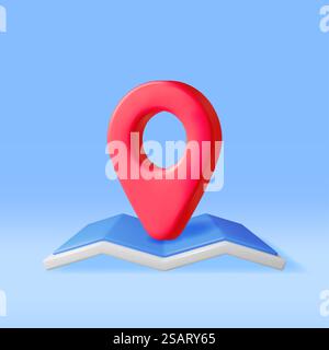 3D Folded Paper City Suburban Map with Location Pin Isolated. Render Abstract Generic Map. GPS and Navigation. Location Services. Points of Interest. Vector Illustration. 3D Paper City Suburban Map with Location Pin Stock Vector