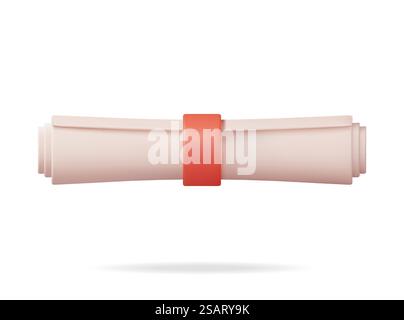 3D Diploma Paper Scroll Isolated. Render University Graduation Document with Ribbon. Certificate or Accreditation. Voucher or Invitation. Business Graduation and Education Concept. Vector Illustration. 3D Diploma Paper Scroll Isolated Stock Vector