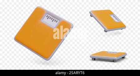 Floor electronic scale. Home gadget for daily weighing. Weight control, diet. Isolated vector image. Realistic bathroom scales. Object in different positions. Floor electronic scale. Home gadget for daily weighing. Weight control, diet. Isolated vector image Stock Vector