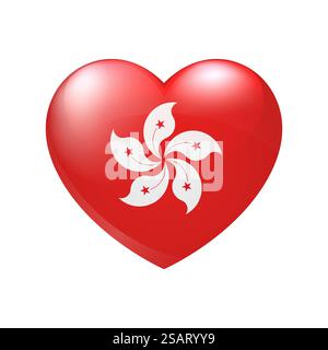 Hong Kong flag in heart. Vector Hongkong emblem icon. Country love symbol. Isolated illustration eps10 Stock Vector