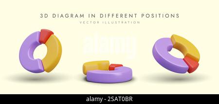 3D donut chart with sectors of different colors. Reporting in positive style. Illustrations for design of web statistics, analytics. Set of icons for financial applications. 3D donut chart with sectors of different colors. Reporting in positive style Stock Vector