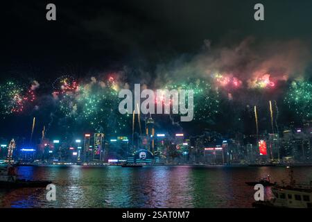 Hong Kong authorities estimated 400,000 attended the Chinese New Year fireworks show at Victoria Harbour. Stock Photo