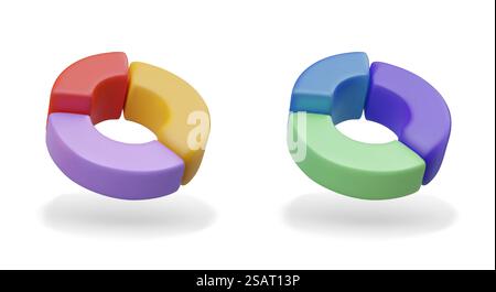 Pie donut chart. Visualization of process, statistics. Planning. Set of color realistic images. Infographics for web design. Cute icons for financial application, site, education. Pie donut chart. Visualization of process, statistics. Planning. Set of color realistic images Stock Vector