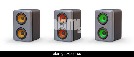 Set of columns with dynamics of different colors. Isolated vector illustration for website, app, mobile game. Sound reproduction symbol, speaker. Professional stage equipment. Party device. Set of columns with dynamics of different colors. Isolated vector illustration for site, app, game Stock Vector