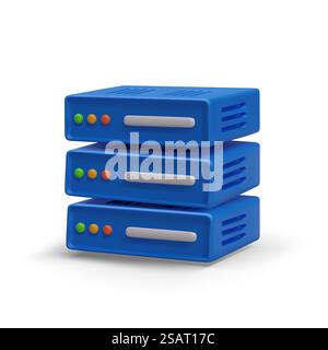 3D server equipment. Processing of customer requests. Storage and transfer of information. Protected access. Mining, farming. File, mail, game server. Vector concept. 3D server equipment. Processing of customer requests. Storage and transfer of information Stock Vector