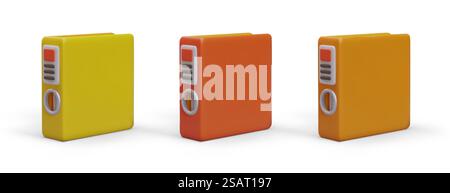Realistic binder folder ring for storing files. Set of color icons. Vector illustrations of stationery for store. Folder with blank cover. Isolated image on white background. Realistic binder folder ring for storing files. Set of color icons. Vector illustrations Stock Vector