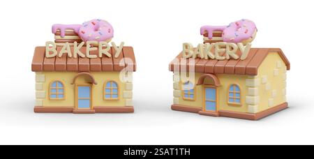 3d model of bakery shop, croissant and donut in realistic style. Order ...