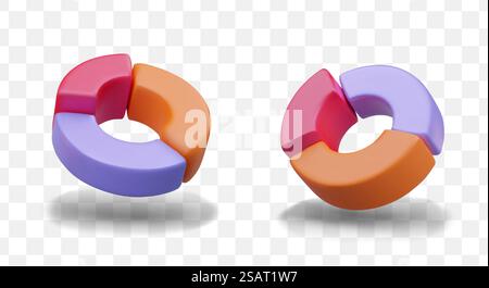 Color pie chart, donut chart. Isolated statistical images. Symbol of reporting, accounting, analysis. Results of work of different departments. Icons for accounting, marketing applications. Color pie chart, donut chart. Isolated statistical images Stock Vector