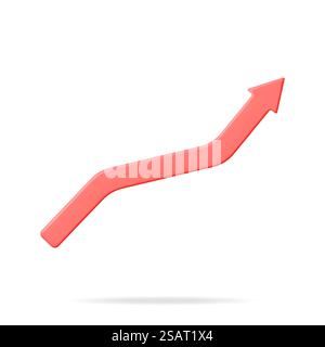 3D Growing Red Arrow Isolated. Render Arrow Moving Up. Growth or Success Symbol. Business Market Sales Incrase. Financial Item, Business Investment, Trade. Money and Banking. Vector Illustration. 3D Growing Red Arrow Stock Vector