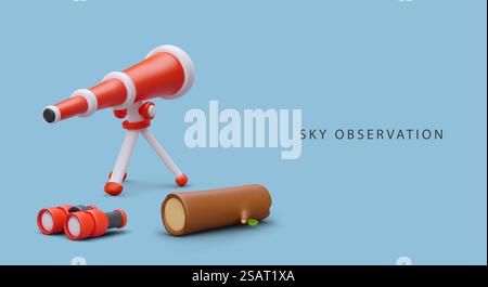 Advertisement of science camp. Sky observation. Contemplation of stars, planets, comets, asteroids. Educational course outside. Banner with text on colored background. Advertisement of science camp. Sky observation. Contemplation of stars, planets, comets, asteroids Stock Vector