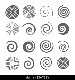 Set of simple spirals. Swirl motion twisting circles design element set isolated vector icons Stock Vector