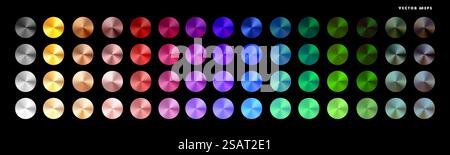 Multi colored radial gradient set. Collection of shiny foil in rainbow colors palette. Vector illustration Stock Vector