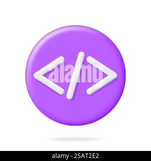 3d Code Icon Isolated on White. Render Python or Java Api Symbols. Computer Programming Language. Web Development HTML Code Interface. Coding Round Tag. Vector Illustration. 3d Code Icon Isolated on White Stock Vector