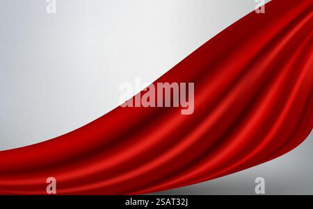 Luxury red silk fabric background. Red satin with wavy folds. Texture satin velvet material with gradient mesh for luxurious elegant design with space for text. Vector abstract background EPS10 Stock Vector