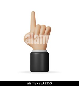 3d Hand Pointing Gesture Isolated. Render Hand Points Index Finger Up. Body Language Indicating or Showing Something Above. Cartoon Emoji Icon. Vector Illustration. 3d Hand Pointing Gesture Isolated. Stock Vector